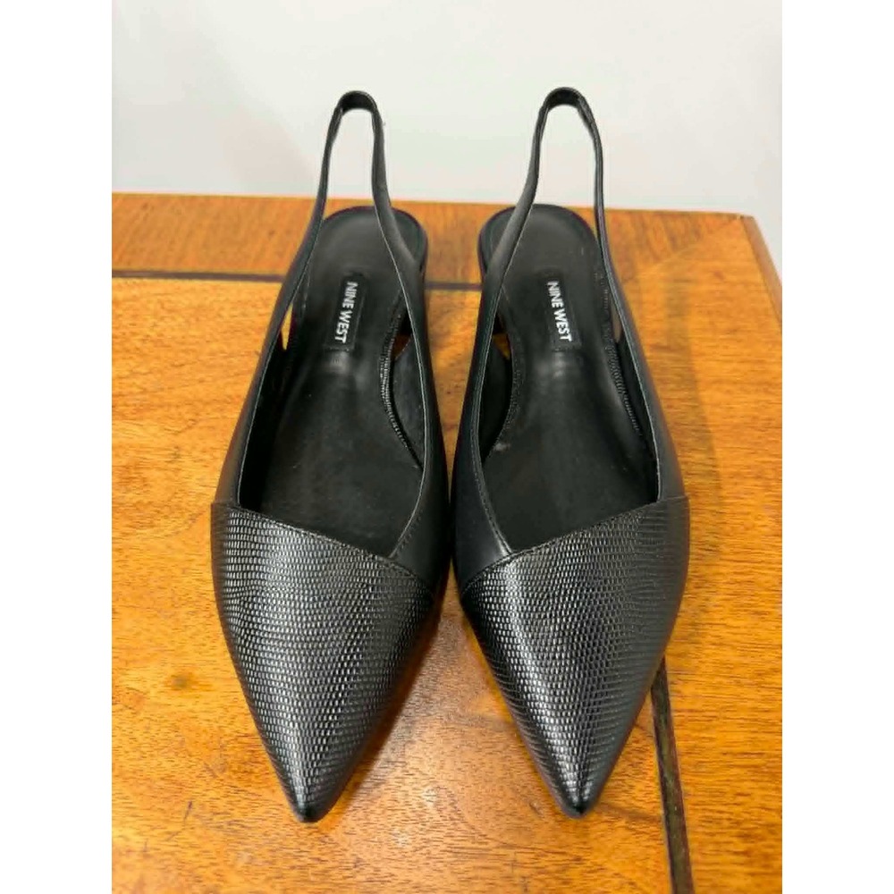 Nine West WNFORLOVE Black Leather Slingback Pointed Toe Flats Shoes Womens 8M